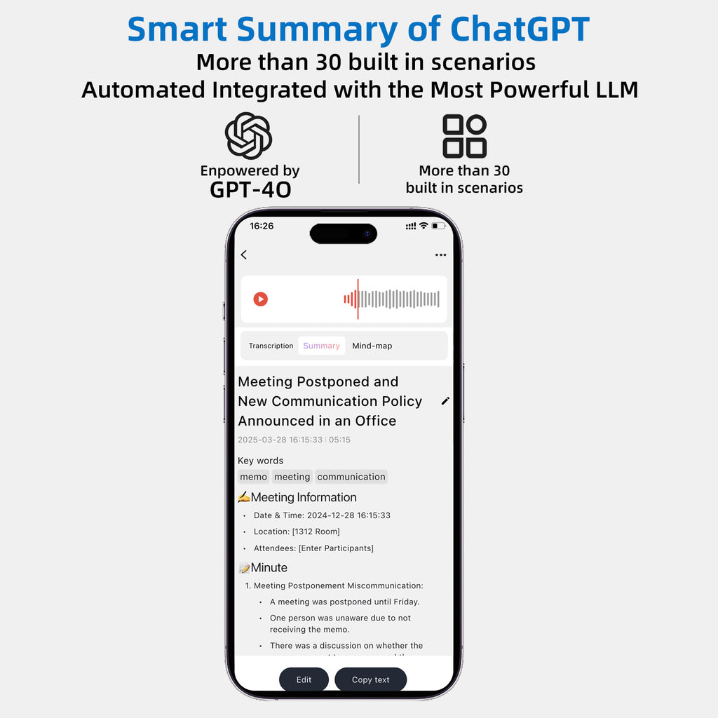 UMEVO Note - 磁気AIボイスレコーダー - 正確な翻訳とスマートな要約
