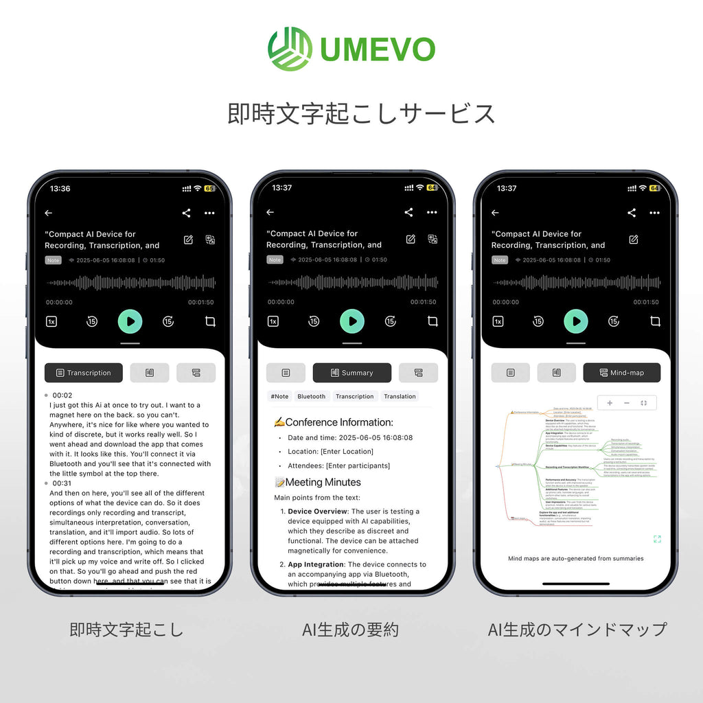 UMEVO Note Plus - AIボイスレコーダー：音声文字起こしと要約